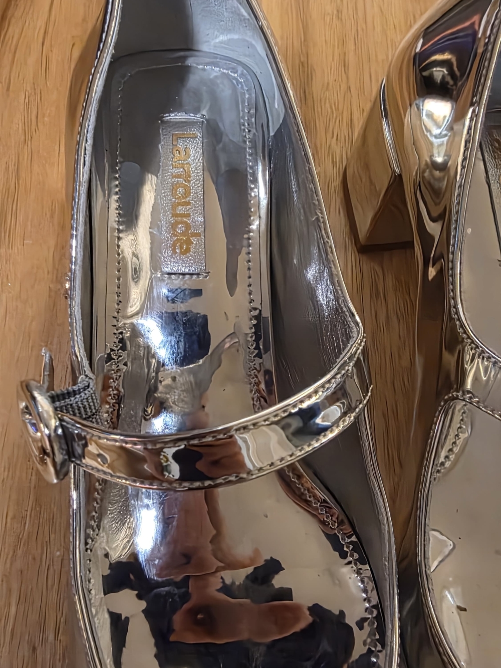 Larroude Silver Mary Jane Block Heel Pumps - Picture 7 of 9